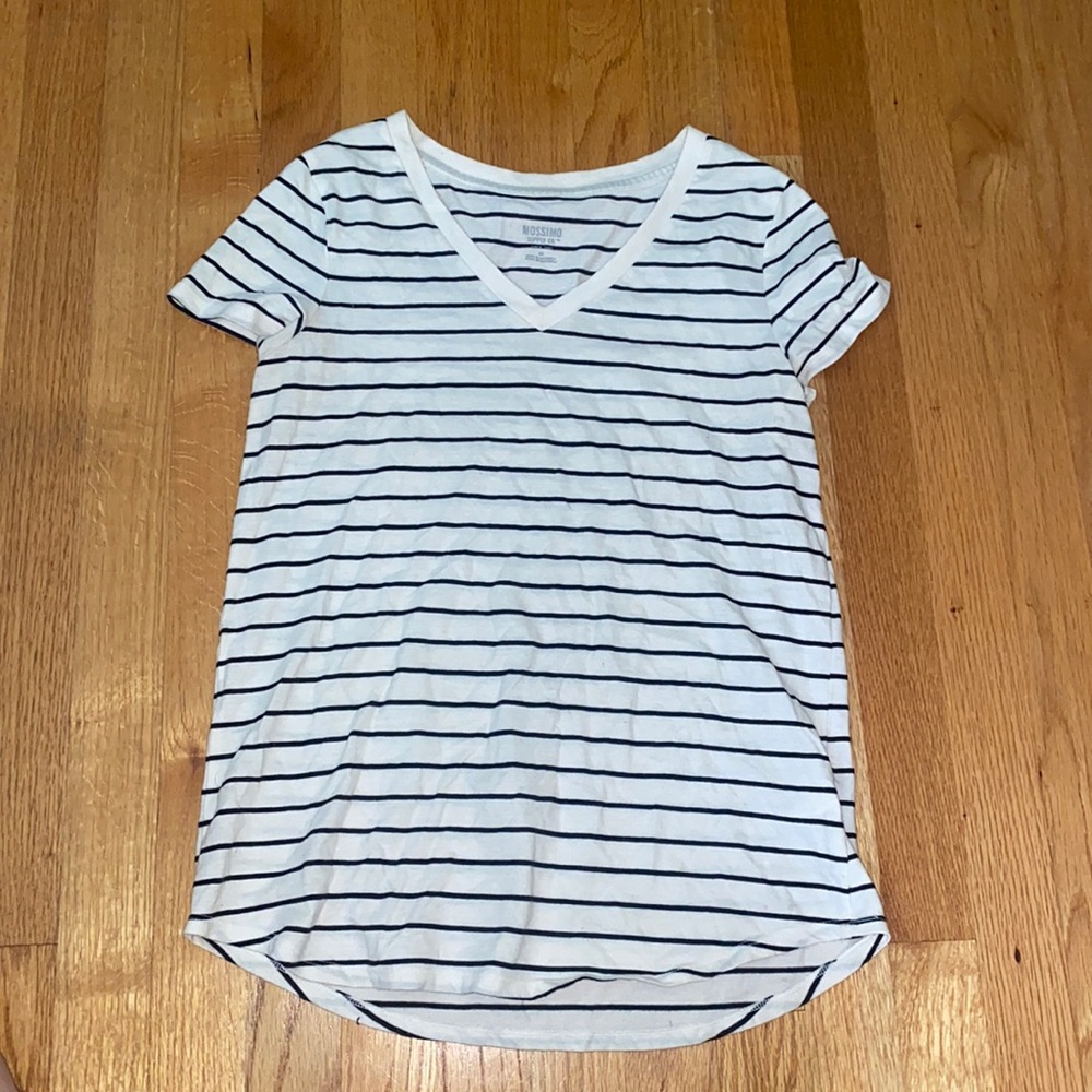 black and white striped v neck shirt